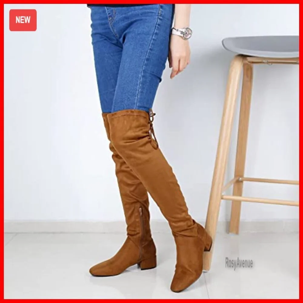 Women's Over Knee High Boots with Side Zipper Back Lace Winter Thigh High